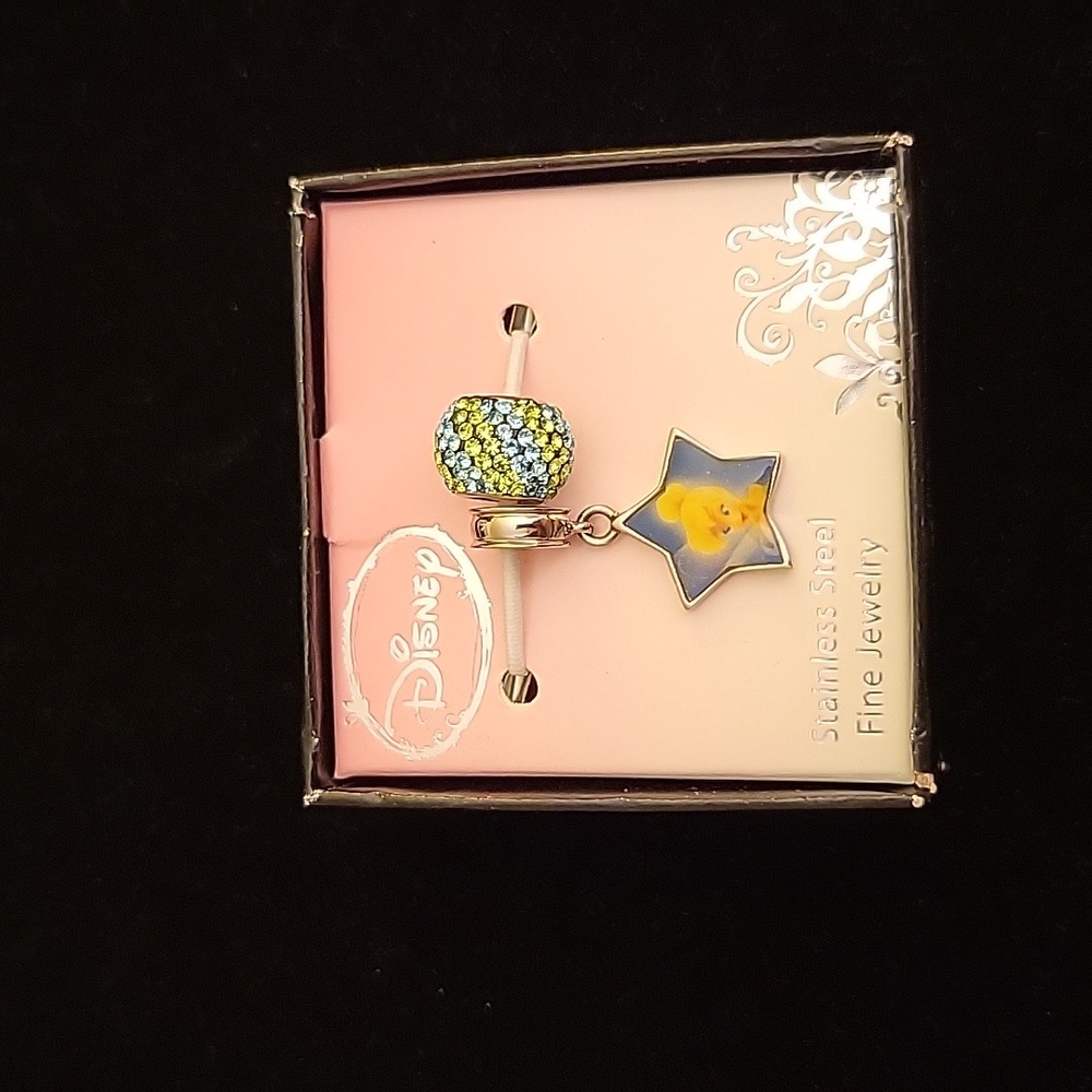 Disney Girls "Tinker Bell" Charms. Set w/2 charms.  Stainless Steel NWOT